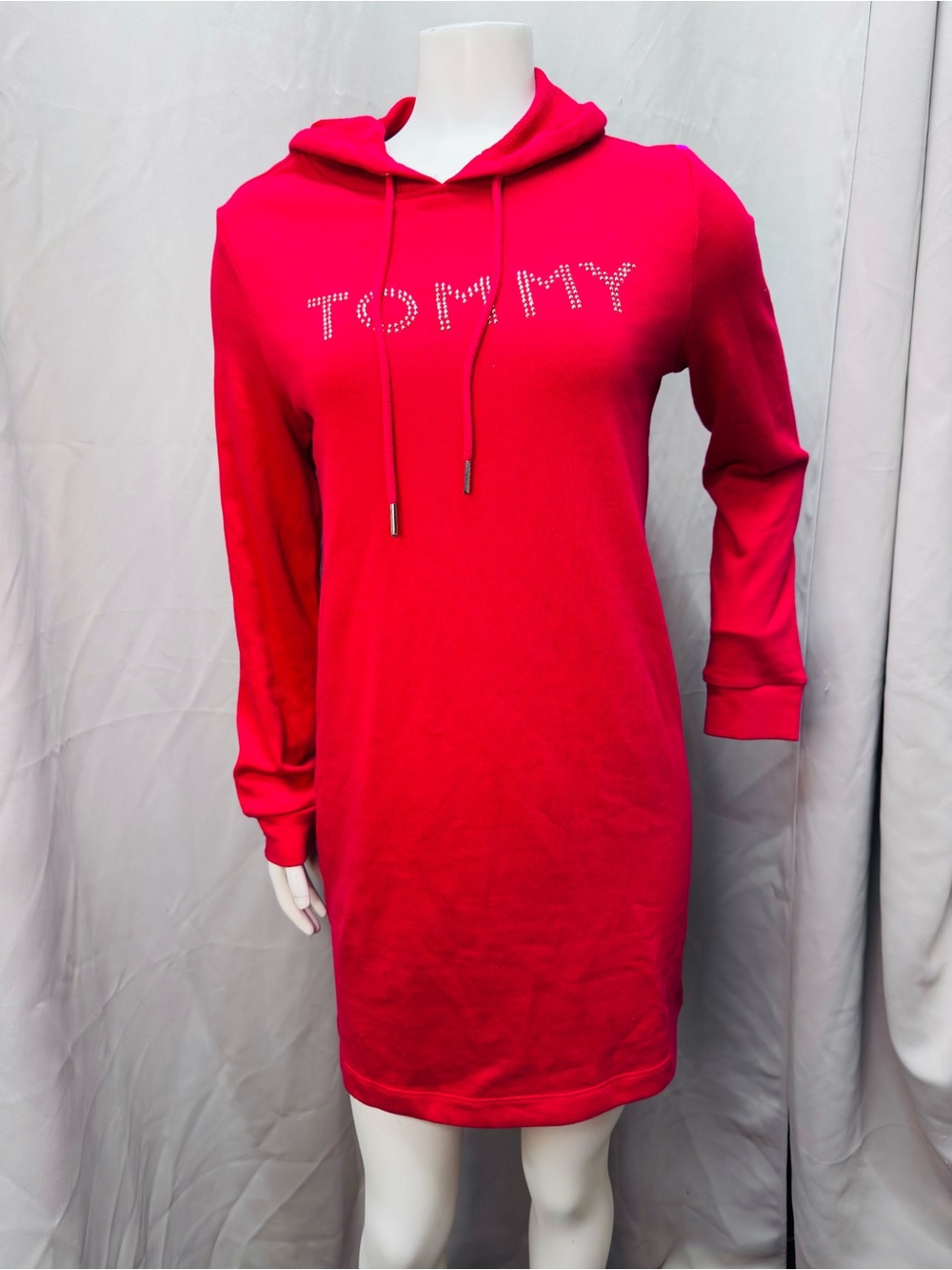 Tommy Hilfiger Hot Pink Rhinestone Logo Hooded Long-Sleeve Dress
